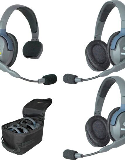 Eartec UL312 UltraLITE 3-Person Headset System with 1 Single-Ear & 2 Dual-Ear Headsets